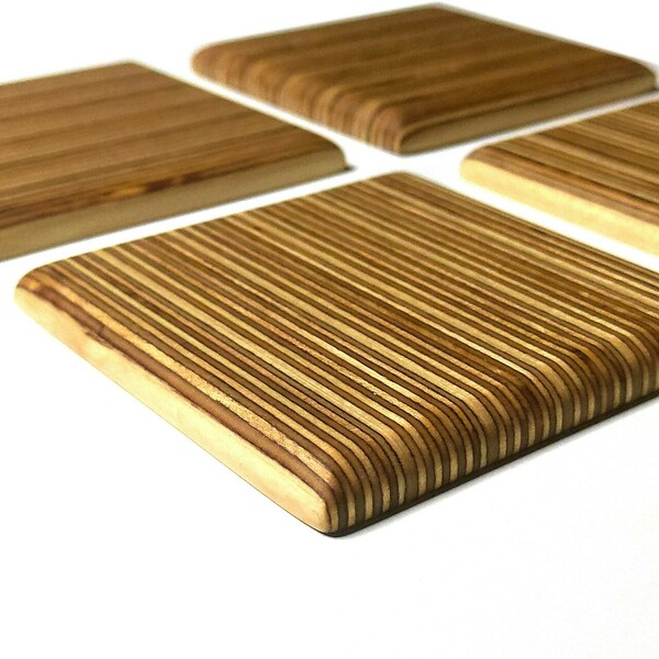 Σουβέρ ξύλινα χειροποίητα μοτίβα γραμμών κόντρα πλακέ σετ 4 τεμαχίων - ξύλο, σουβέρ, γεωμετρικά σχέδια, είδη σερβιρίσματος, πιατάκια & δίσκοι - 2