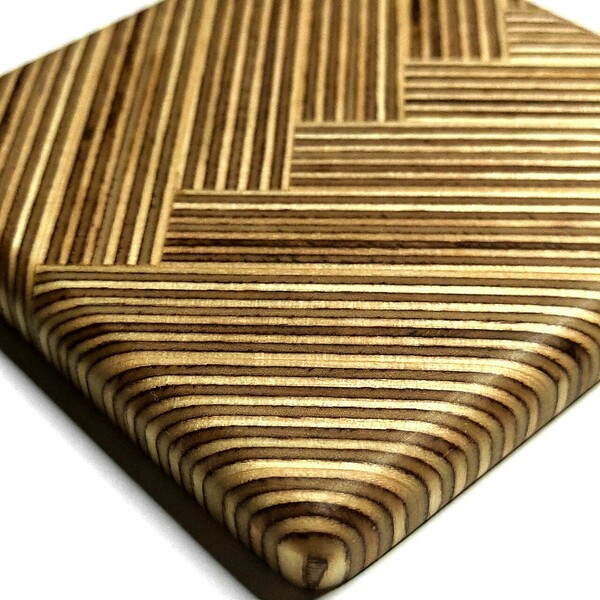 Σουβέρ ξύλινα χειροποίητα μοτίβα ψαροκόκαλο κόντρα πλακέ σετ 4 τεμαχίων - σουβέρ, γεωμετρικά σχέδια, ξύλινα σουβέρ - 4
