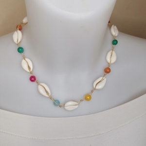 Χειροποίητο Κολιέ από Κοχύλια Cowrie και agate... - κοχύλι, τσόκερ, χάντρες, απαραίτητα καλοκαιρινά αξεσουάρ, κοντά - 2