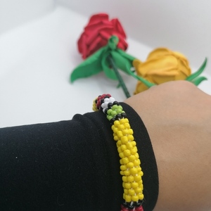 African style Βραχιόλι με χάντρες crochet knitted white - χάντρες, χεριού, αυξομειούμενα - 4