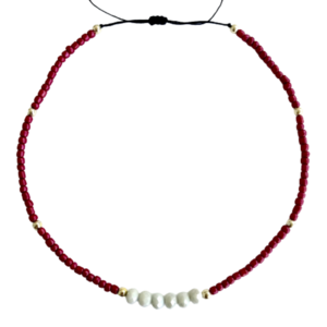Κολιέ κόκκινο με λευκά ιβουάρ κρύσταλλα - τσόκερ, κοντά, χάντρες, boho, γυναικεία, seed beads