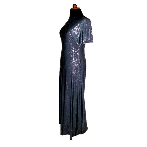 250. Χειροποίητο Φόρεμα από γκρι ελαστικό ύφασμα με ασημένια γράμματα-One size S/XL-Νο250. - ελαστικό, γάμου - βάπτισης - 3