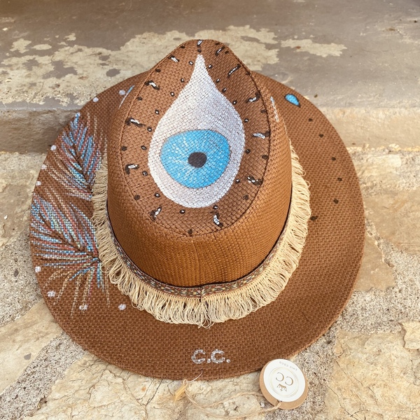 Ψάθινο καπέλο Panama - Suspicious brown eye - απαραίτητα καλοκαιρινά αξεσουάρ, καπέλα, καπέλο, ψάθινα - 5
