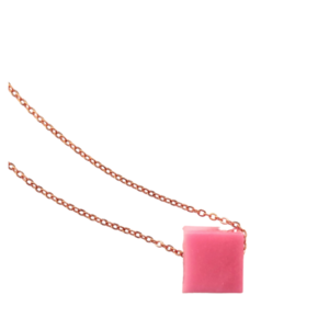 Κολιέ κυβάκι χρωματιστό με ροζ χρυσή αλυσίδα - γυαλί, charms, κοντά, φθηνά