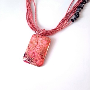 Ροζ κολιέ με μεγάλη φυσική πέτρα - ημιπολύτιμες πέτρες, μακριά, μεγάλα - 2