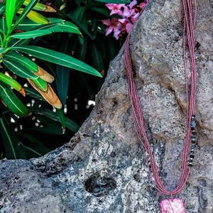 Ροζ κολιέ με μεγάλη φυσική πέτρα - ημιπολύτιμες πέτρες, μακριά, μεγάλα - 4