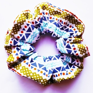 Χειροποίητο Βαμβακερό Scrunchie "indian blue" - λαστιχάκια μαλλιών