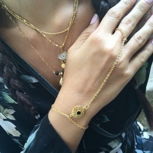 Boho βραχιόλι-δαχτυλίδι επιχρυσωμένο ατσάλινο - επιχρυσωμένα, ατσάλι, boho, χεριού - 2