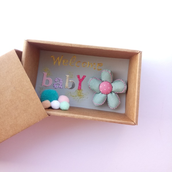 Ευχετήρια Κάρτα in a ΒΟΧ Welcome Baby Girl 7,6 x 12,3 x 4,9 εκ σπιρτόκουτο Μαργαρίτα Είδη Δώρων Ευχετήριες Κάρτες Γέννησης 3D - βρεφικά, δώρο για νεογέννητο, γέννηση, δώρα για μωρά - 2