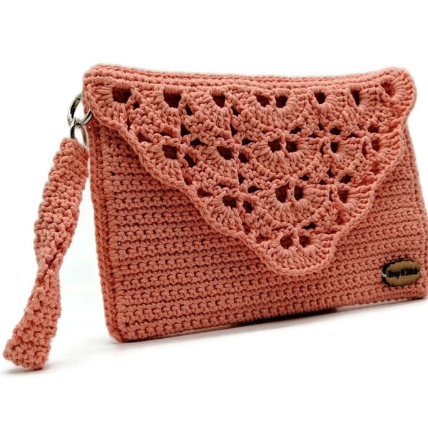 Πλεκτό boho τσαντάκι καρπού - clutch, μεγάλες, all day, boho, χειρός