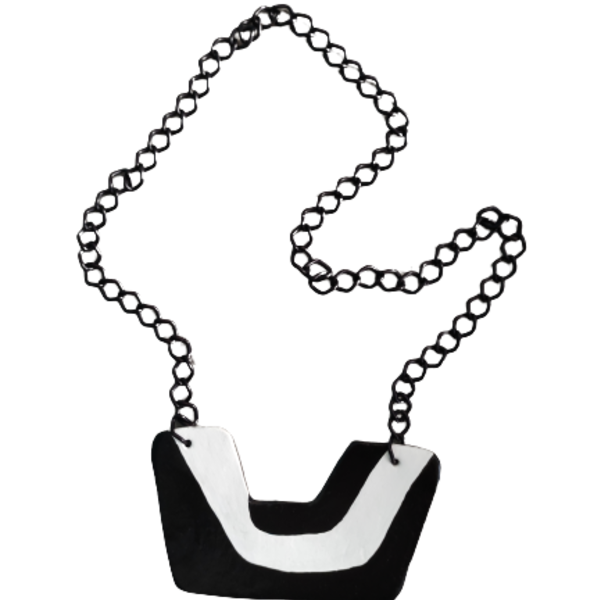 BLACK AND WHITE NECKLACE 2 - πηλός, μακριά, μεγάλα