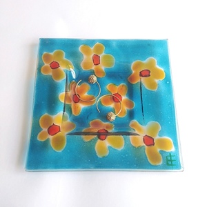 Γυάλινο πιάτο "FLOWER ” 15x15x2h - γυαλί, λουλούδια, διακοσμητικά, επιτραπέζια - 3