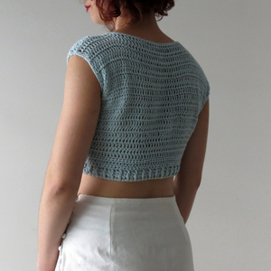 Σιέλ κοντομάνικο πλεχτό τοπ - βαμβάκι, crop top - 4