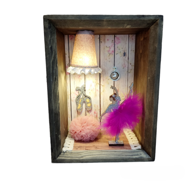 Ξύλινο χειροποίητο διακοσμητικό φωτιστικό μπαλαρίνα ροζ - πορτατίφ, δώρο γέννησης, δωμάτιο παιδιών, δώρο γεννεθλίων