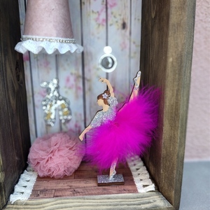 Ξύλινο χειροποίητο διακοσμητικό φωτιστικό μπαλαρίνα ροζ - πορτατίφ, δώρο γέννησης, δωμάτιο παιδιών, δώρο γεννεθλίων - 3