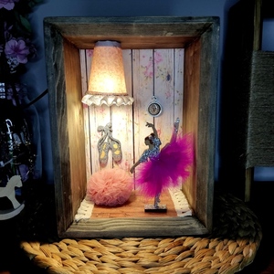 Ξύλινο χειροποίητο διακοσμητικό φωτιστικό μπαλαρίνα ροζ - πορτατίφ, δώρο γέννησης, δωμάτιο παιδιών, φωτιζόμενα κάδρα, δώρο γεννεθλίων - 4