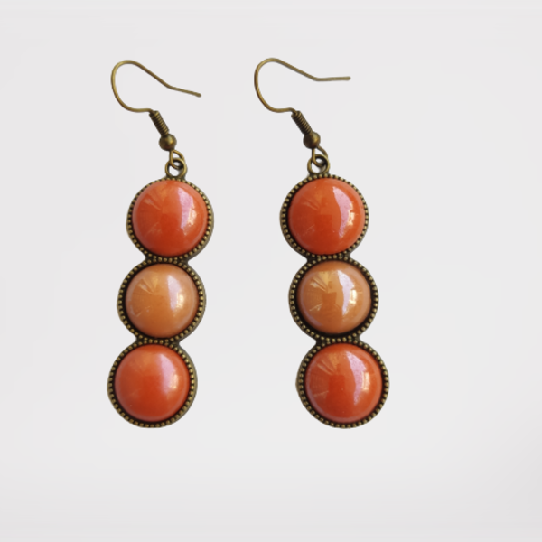 Κρεμαστά σκουλαρίκια με πέτρες πορτοκαλί - μικρά, κρεμαστά, φθηνά