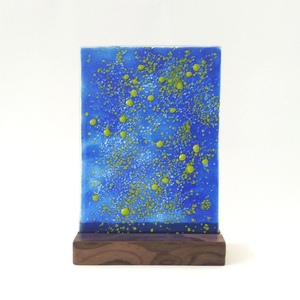 Επιτραπέζιο γυάλινο πινακάκι/ξύλινη βάση "NIGHT SKY"22,4Χ15Χ6 - ξύλο, γυαλί, αστέρι, χριστουγεννιάτικο, επιτραπέζια