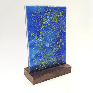Επιτραπέζιο γυάλινο πινακάκι/ξύλινη βάση "NIGHT SKY"22,4Χ15Χ6 - ξύλο, γυαλί, αστέρι, χριστουγεννιάτικο, επιτραπέζια - 3
