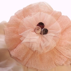 Παιδικό ροζ μπροντερί καπελάκι στολισμένο με φρουφρού γάζας και τριανταφυλλάκια - ύφασμα, δαντέλα, λουλουδάτο, καπέλα - 5