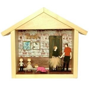 Ξύλινο χειροποίητο διακοσμητικό φωτιστικό σπίτι οικογένεια με άσπρο τούβλο - δώρο, διακόσμηση, διακοσμητικά