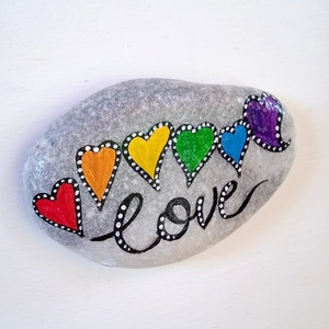 Ξύλινο διακοσμητικό, ζωγραφισμένη πέτρα με καρδιές. - πίνακες & κάδρα - 3