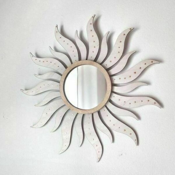 καθρέπτης ήλιος ξύλινος - ήλιος, boho - 2