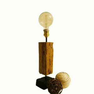 INDUSTRIAL Φωτιστικό με ξύλο-τσιμέντο-χαλκό και λάμπα Edison - ξύλο, πορτατίφ, διακόσμηση σαλονιού