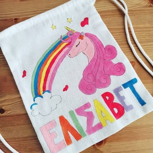 παιδικό τσαντάκι πλάτης με όνομα και θέμα ' rainbow unicorn' για κορίτσια ( μονόκερος με ουράνιο τόξο ) - δώρο, όνομα - μονόγραμμα, μονόκερος, τσαντάκια - 2