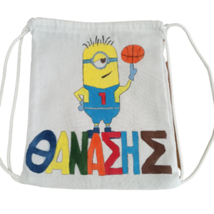 παιδικό τσαντάκι πλάτης με όνομα και θέμα ' minion basket player ' για αγόρια ( minions ) - όνομα - μονόγραμμα, τσαντάκια