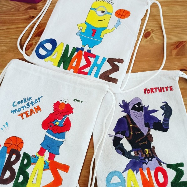 παιδικό τσαντάκι πλάτης με όνομα και θέμα ' minion basket player ' για αγόρια ( minions ) - όνομα - μονόγραμμα, τσαντάκια - 3