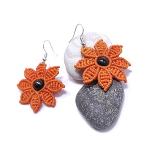 Macrame Sun Flower Earrings _Χειροποίητα σκουλαρίκια μακραμέ Ηλίανθοι - μακραμέ, λουλούδι, κρεμαστά, μεγάλα - 2