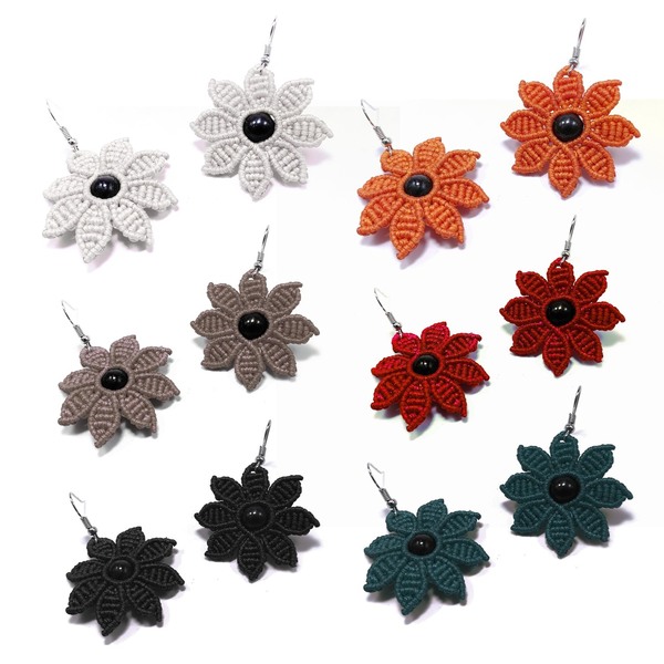 Macrame Sun Flower Earrings _Χειροποίητα σκουλαρίκια μακραμέ Ηλίανθοι - μακραμέ, λουλούδι, κρεμαστά, μεγάλα - 4