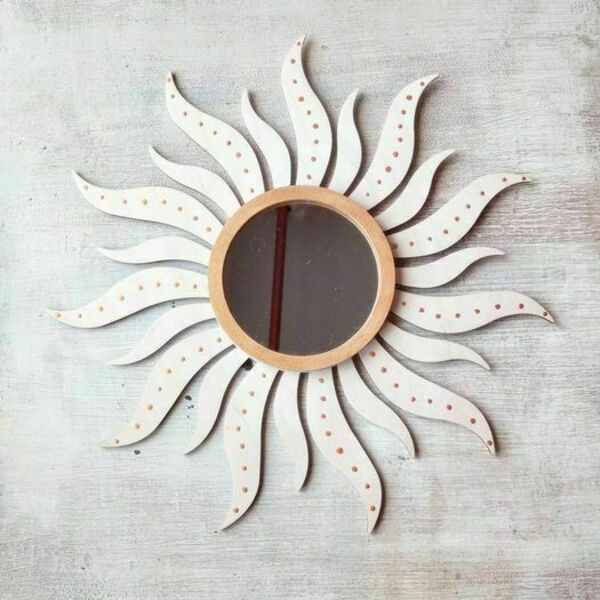 καθρέπτης ήλιος ξύλινος - ήλιος, boho