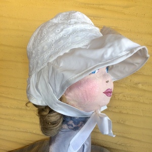 Παιδικό λευκό μπροντερί καπελάκι στολισμένο με τούλινο φιόγκο και πέρλες - ύφασμα, φιόγκος, δαντέλα, καπέλα - 4