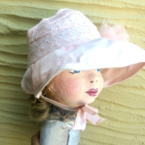 Παιδικό ροζ μπροντερί καπελάκι στολισμένο με τούλινο φιόγκο και πέρλες - ύφασμα, φιόγκος, δαντέλα, καπέλα - 5