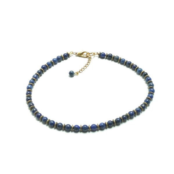 Βραχιόλι ποδιού με αιματίτη και lapis lazuli - ημιπολύτιμες πέτρες, μπρούντζος, ποδιού, αυξομειούμενα