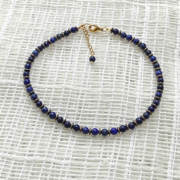 Βραχιόλι ποδιού με αιματίτη και lapis lazuli - ημιπολύτιμες πέτρες, μπρούντζος, ποδιού, αυξομειούμενα - 2