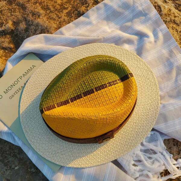 Custom / Handpainted καπέλο "Olive & Mustard" - δώρο, απαραίτητα καλοκαιρινά αξεσουάρ, καπέλο, ψάθινα - 2