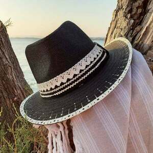 Custom / Handpainted καπέλο "Lace & Cream" - ψάθινα, απαραίτητα καλοκαιρινά αξεσουάρ, δώρα για γυναίκες, αξεσουάρ παραλίας