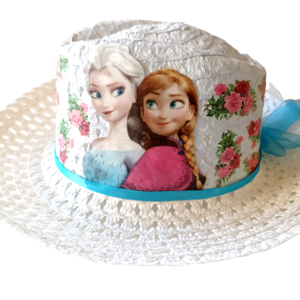 Παιδικό ψάθινο καπέλο Frozen με decoupage. - δώρο, λουλούδια, απαραίτητα καλοκαιρινά αξεσουάρ, καπέλα