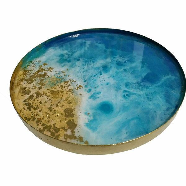 Μεταλλικός δίσκος με υγρό γυαλί “waves" - γυαλί, μέταλλο, πιατάκια & δίσκοι - 2