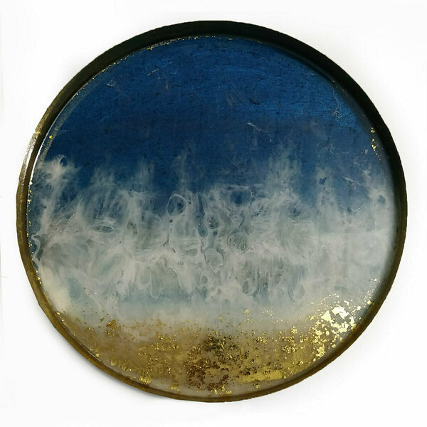 Μεταλλικός δίσκος με υγρό γυαλί “golden sand" - γυαλί, μέταλλο, πιατάκια & δίσκοι