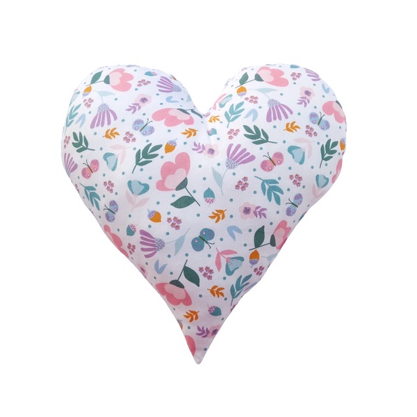 ♥ Διακοσμητικό Μαξιλάρι Καρδιά Βαμβακερό 100% με λουλούδια 30x30 εκ Oeko-Tex Class 1 - καρδιά, κορίτσι, φλοράλ, βρεφικά, μαξιλάρια