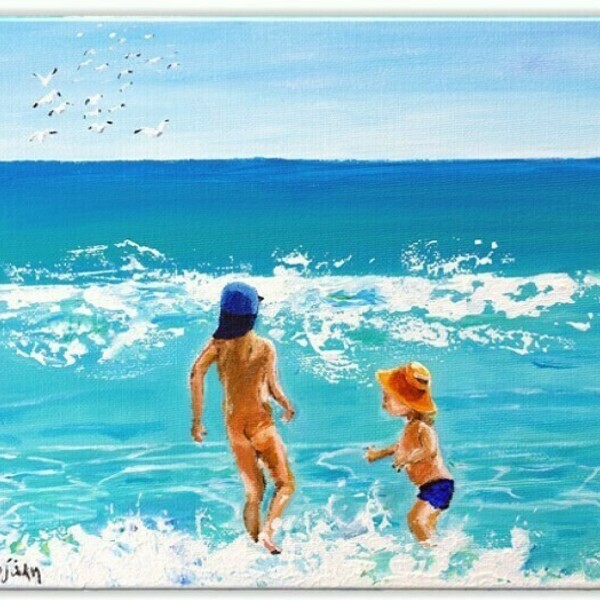 Παιδιά παίζοντας στα κύματα - παιδικοί πίνακες - 2
