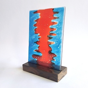 Επιτραπέζιο γυάλινο πινακάκι/ξύλινη βάση "REFLECTIONS"22,4Χ14,2Χ6 - ξύλο, χρωματιστό, γυαλί, διακοσμητικά, επιτραπέζια - 3