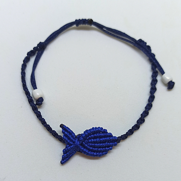 Μακραμέ Βραχιολάκι Μπλε Σκούρο Ψαράκι με Μπλε Κορδονάκι - ψάρι, μακραμέ, χεριού, αυξομειούμενα, φθηνά