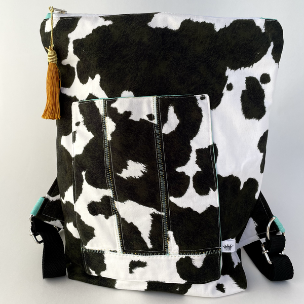 Γυναικεια τσαντα πλατης χειροποιητο backpack απο ύφασμα με μοτίβο "το τρίχωμα της αγελάδας" - ύφασμα, πλάτης, σακίδια πλάτης, all day