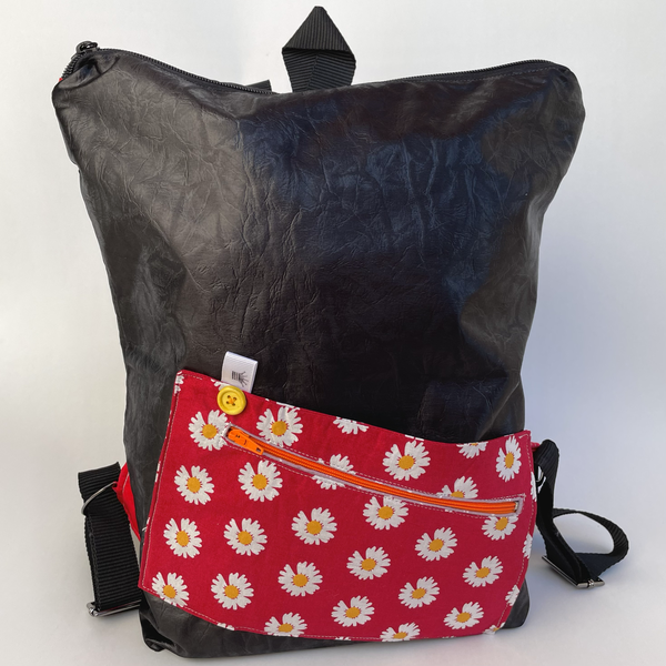Γυναικεια τσαντα πλατης χειροποιητο backpack απο ύφασμα τύπου δερματίνη - πλάτης, σακίδια πλάτης