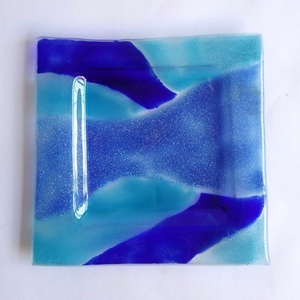 Γυάλινο πιάτο "BLUE 1”17x17x2h - μπλε, γυαλί, διακοσμητικά, επιτραπέζια